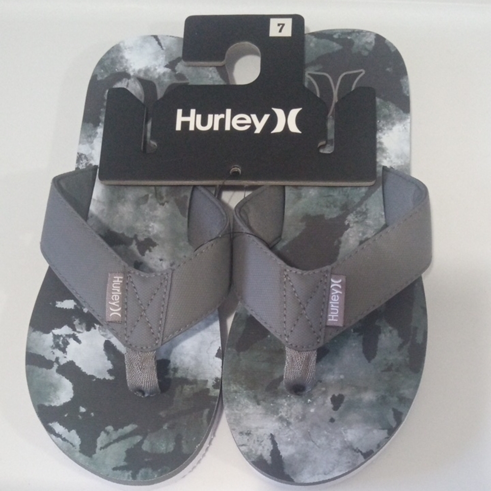 HURLEY GRAY AND BLACK FLIP FLOPS BEACH POOLSIDE THONG TOE SANDALS
